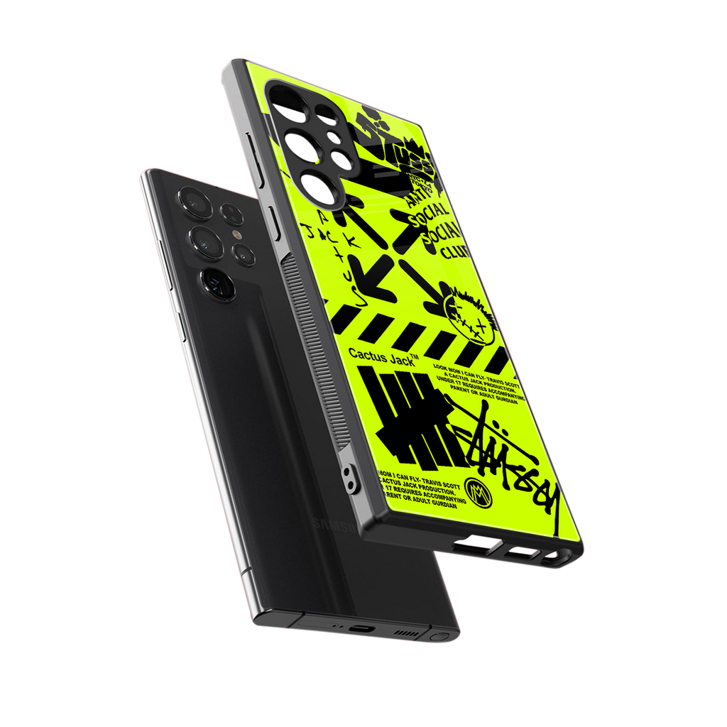 neon travis scott x anti social social club back phone cover | glass case for samsung galaxy s23 ultra