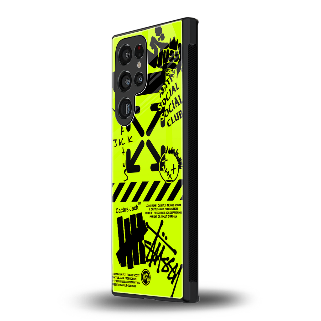 neon travis scott x anti social social club back phone cover | glass case for samsung galaxy s24 ultra
