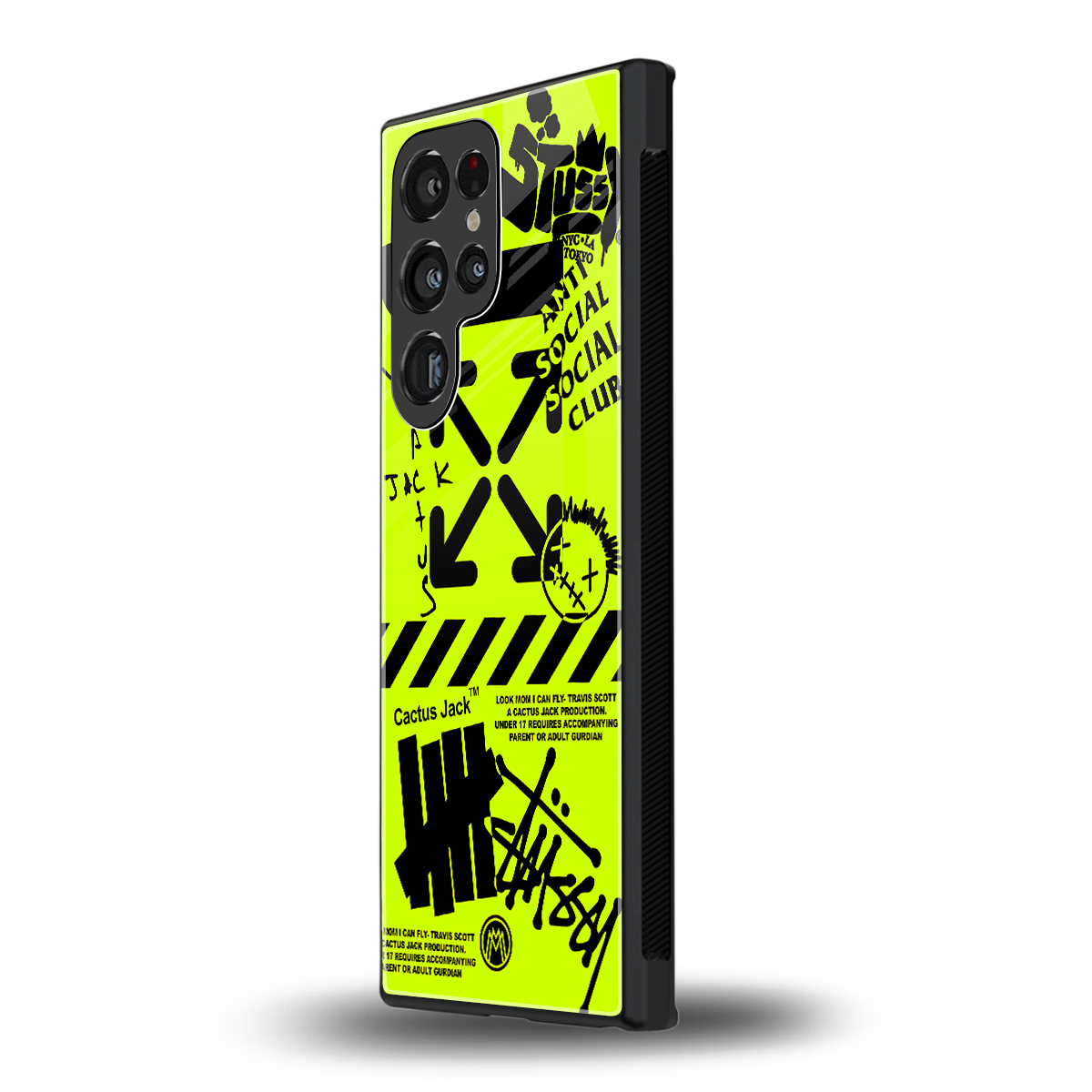 neon travis scott x anti social social club back phone cover | glass case for samsung galaxy s24 ultra