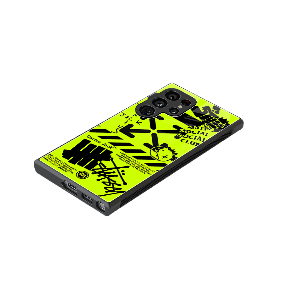 neon travis scott x anti social social club back phone cover | glass case for samsung galaxy s24 ultra