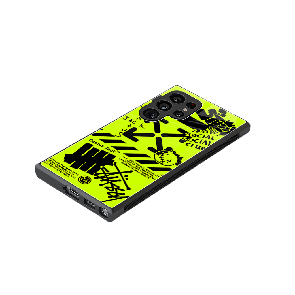 neon travis scott x anti social social club back phone cover | glass case for samsung galaxy s23 ultra