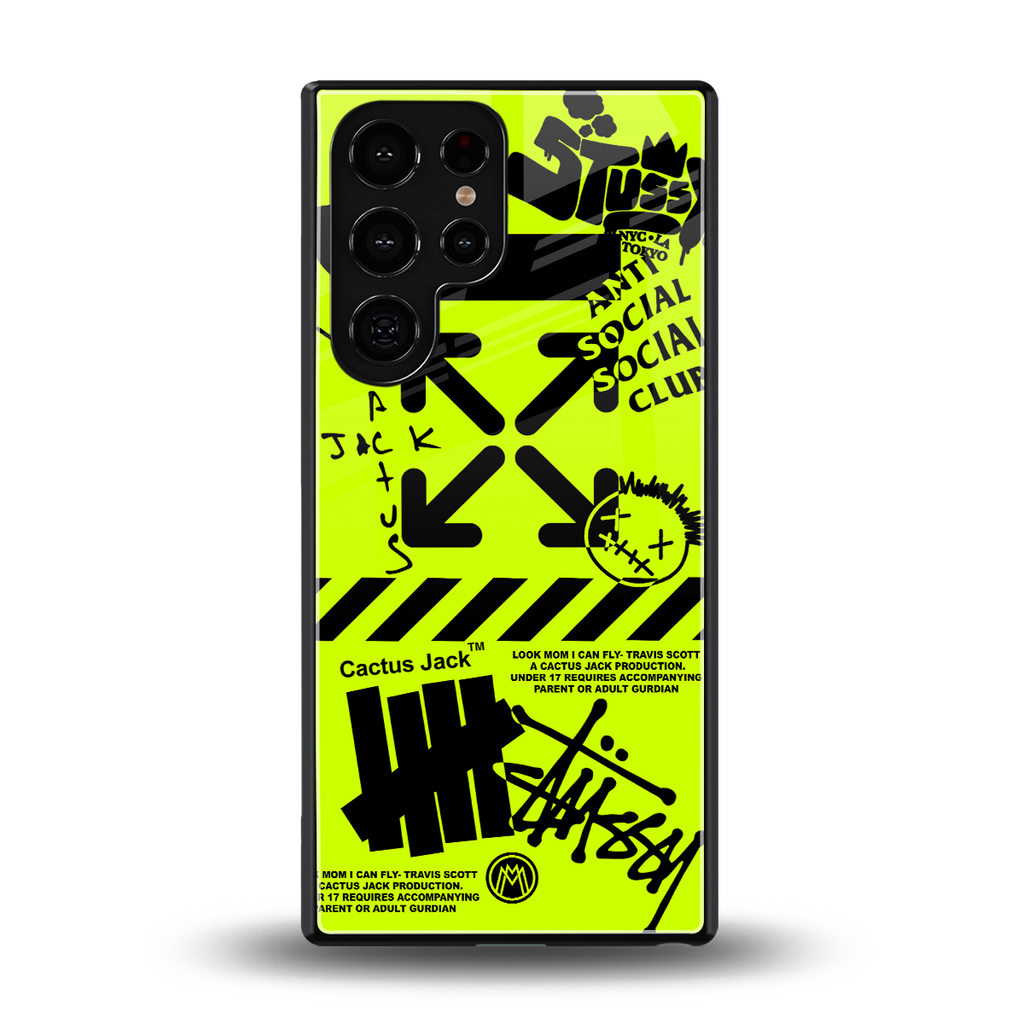 neon travis scott x anti social social club back phone cover | glass case for samsung galaxy s25 ultra