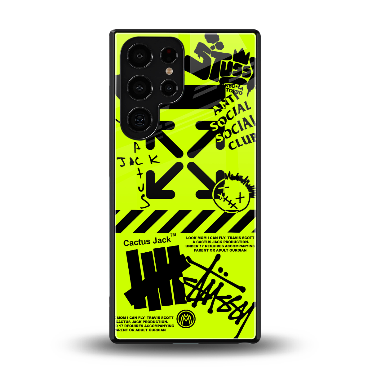 neon travis scott x anti social social club back phone cover | glass case for samsung galaxy s25 ultra