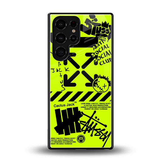 neon travis scott x anti social social club back phone cover | glass case for samsung galaxy s25 ultra