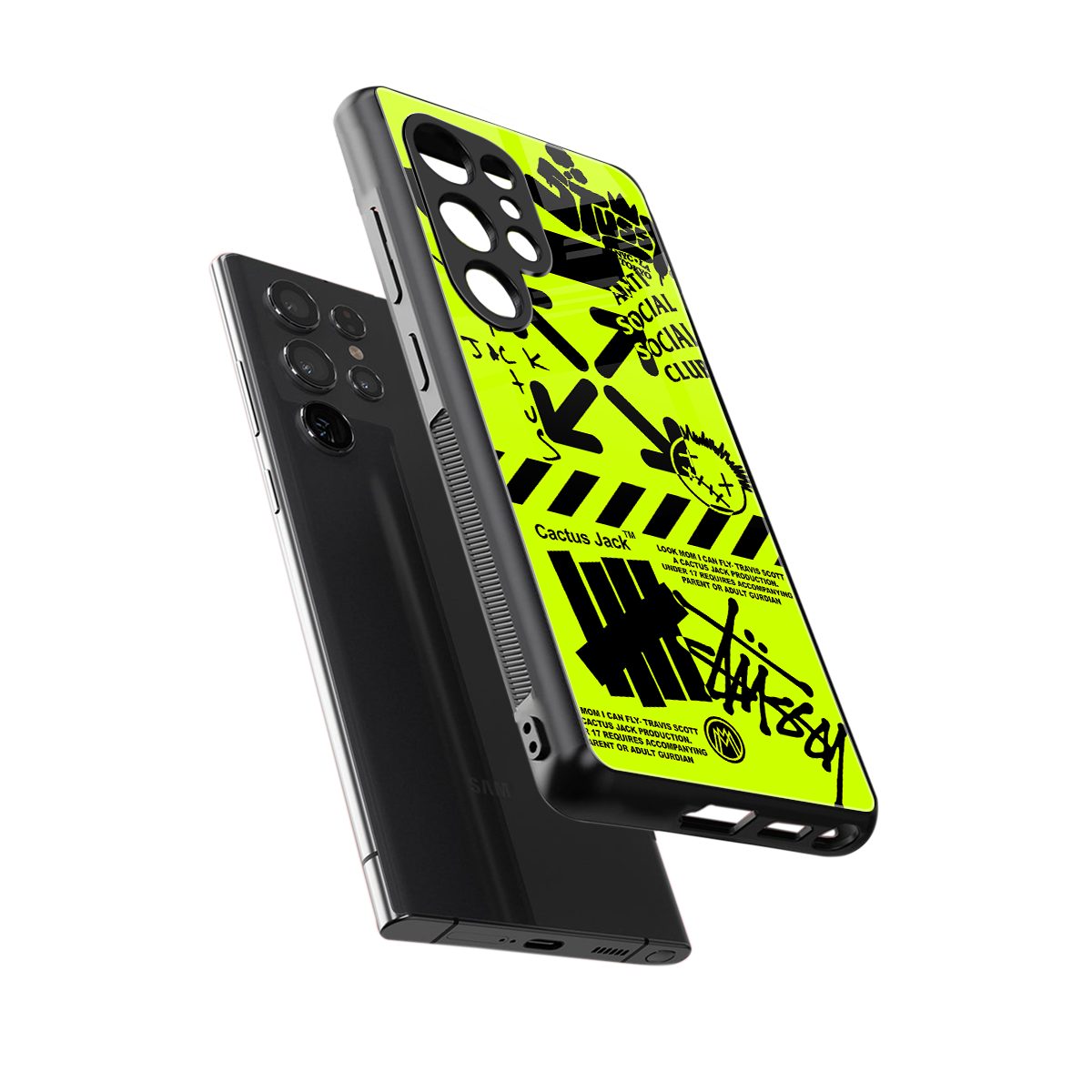 neon travis scott x anti social social club back phone cover | glass case for samsung galaxy s25 ultra