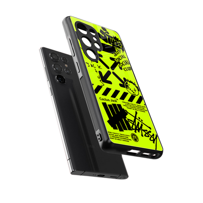 neon travis scott x anti social social club back phone cover | glass case for samsung galaxy s25 ultra