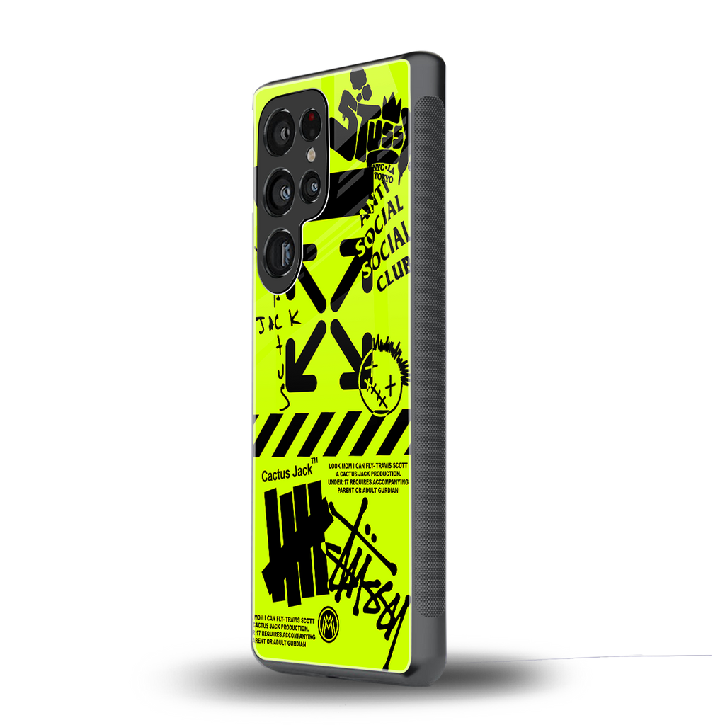 neon travis scott x anti social social club back phone cover | glass case for samsung galaxy s25 ultra