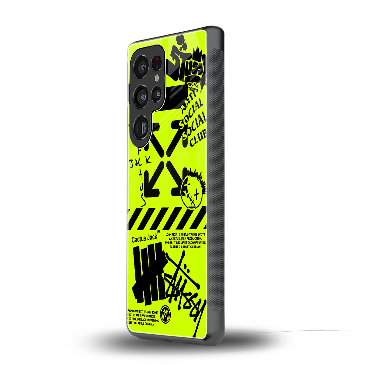 neon travis scott x anti social social club back phone cover | glass case for samsung galaxy s25 ultra
