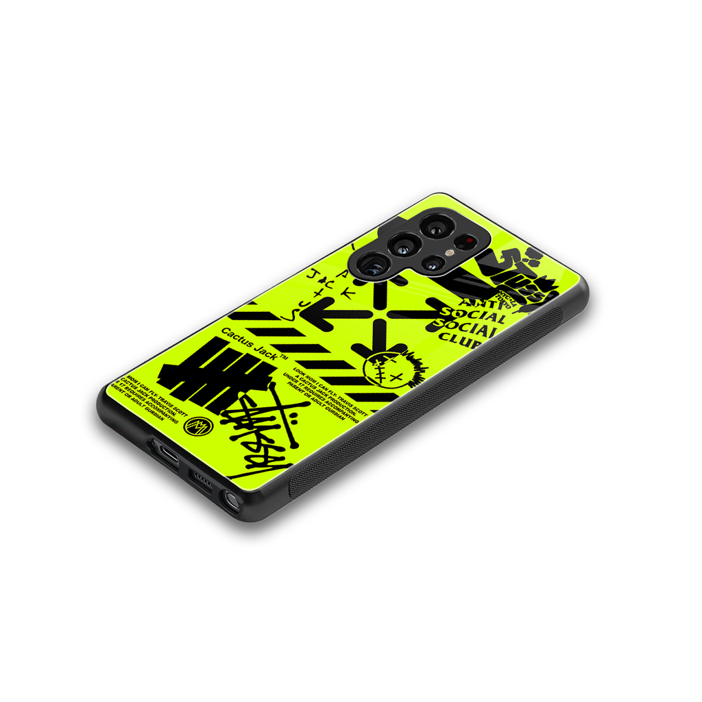 neon travis scott x anti social social club back phone cover | glass case for samsung galaxy s25 ultra