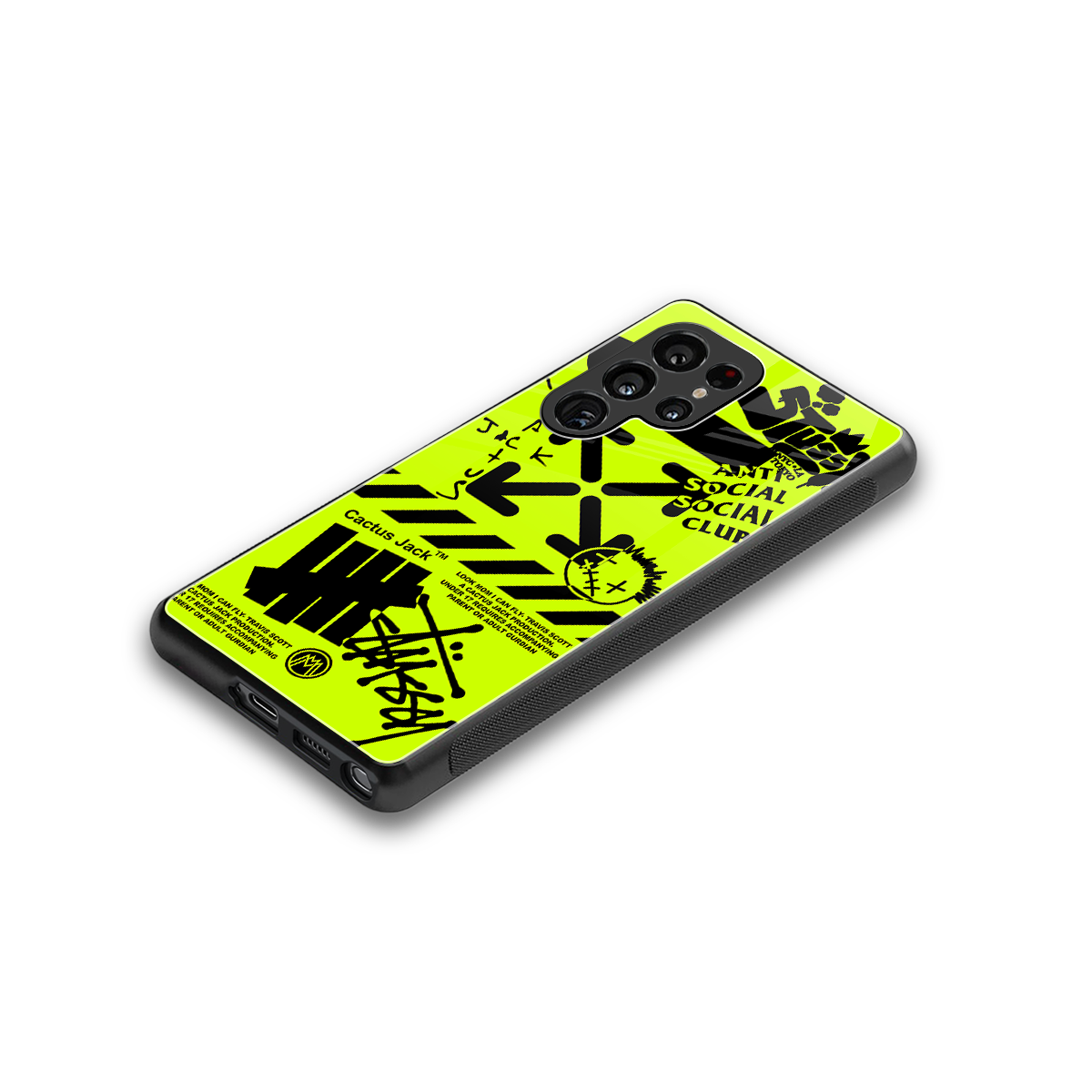neon travis scott x anti social social club back phone cover | glass case for samsung galaxy s25 ultra