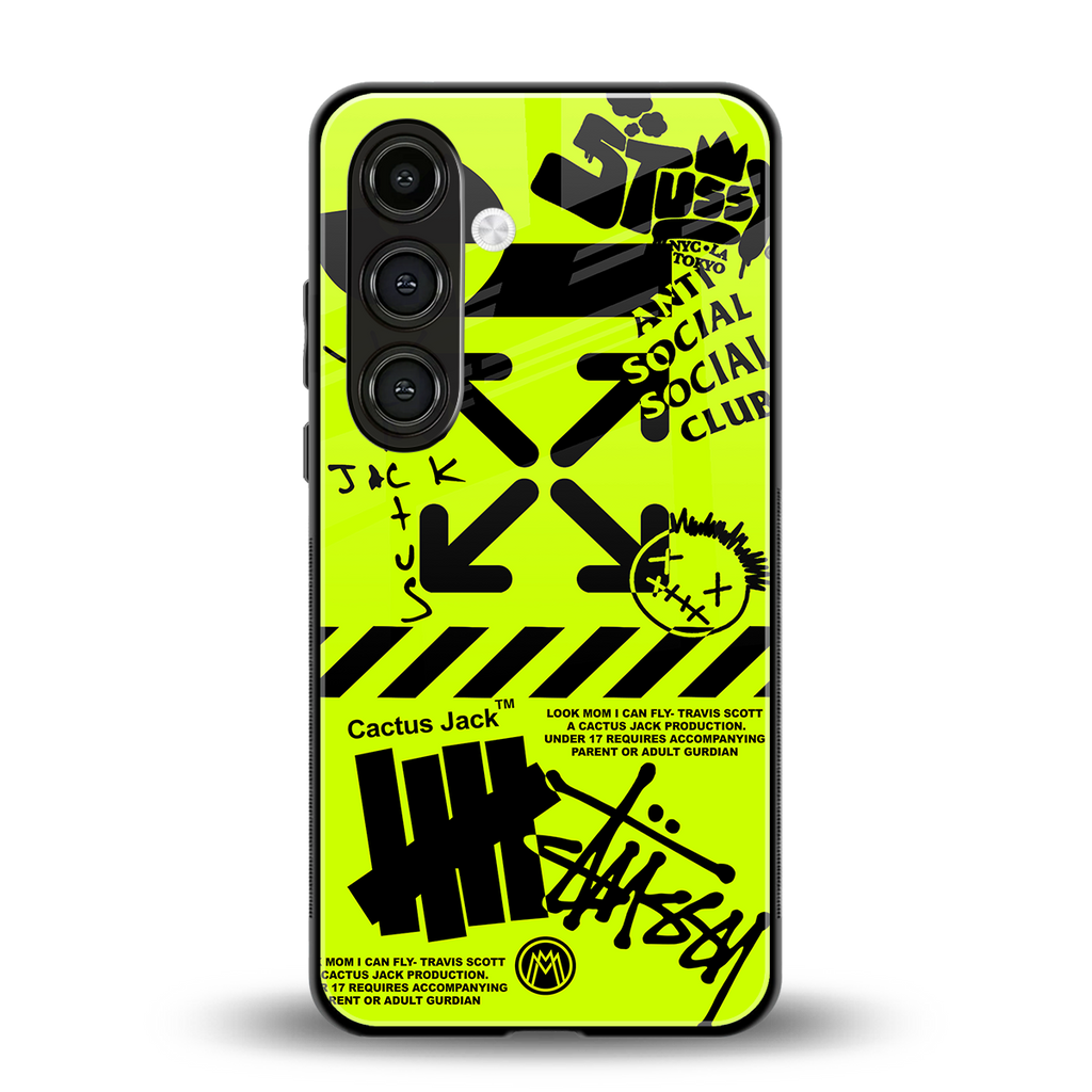 neon travis scott x anti social social club back phone cover | glass case for samsung galaxy s24 fe
