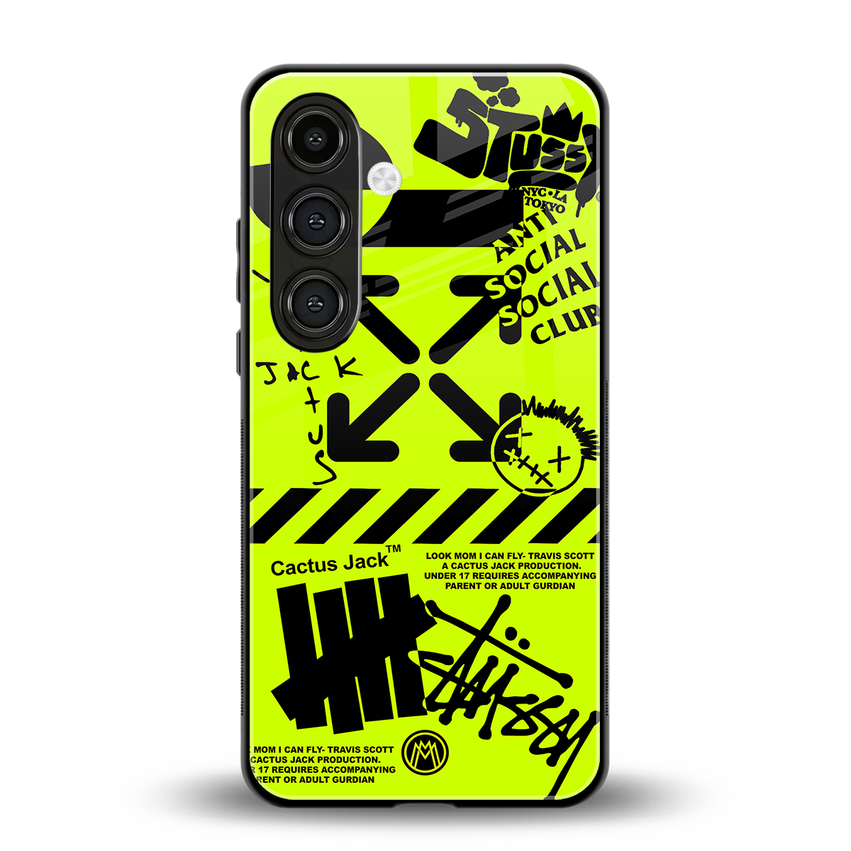 neon travis scott x anti social social club back phone cover | glass case for samsung galaxy s24 plus