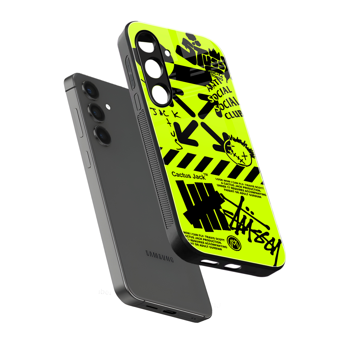 neon travis scott x anti social social club back phone cover | glass case for samsung galaxy s23 plus