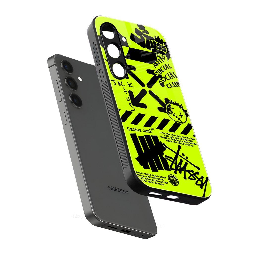 neon travis scott x anti social social club back phone cover | glass case for samsung galaxy s25 plus