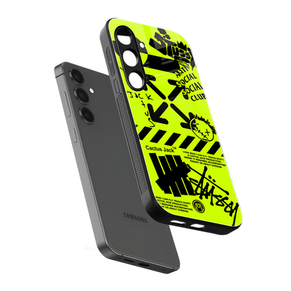 neon travis scott x anti social social club back phone cover | glass case for samsung galaxy s24 fe