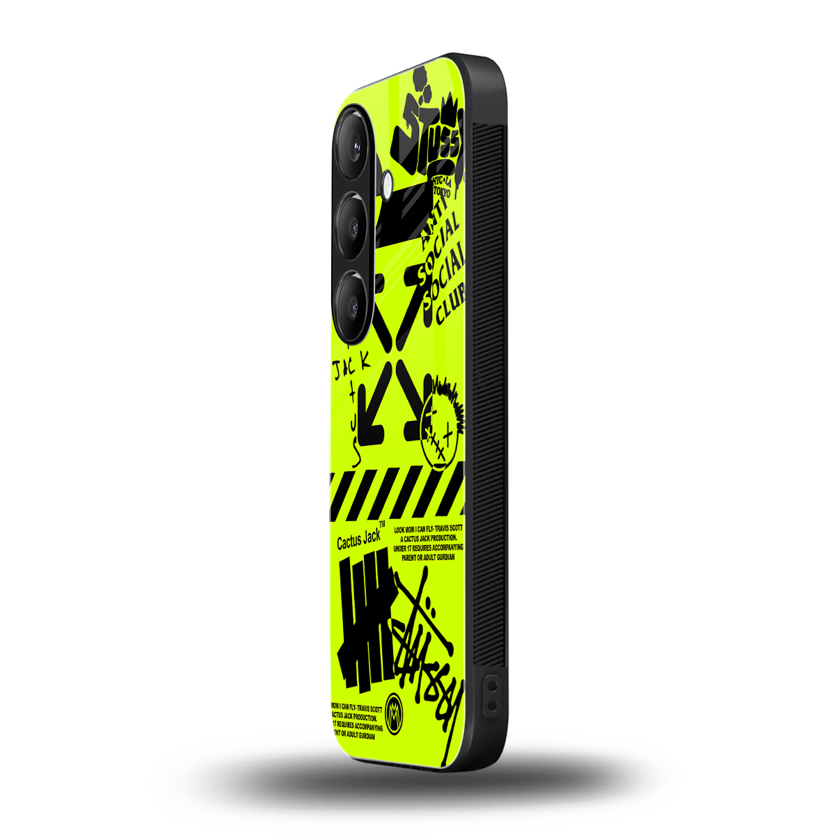 neon travis scott x anti social social club back phone cover | glass case for samsung galaxy s23 plus