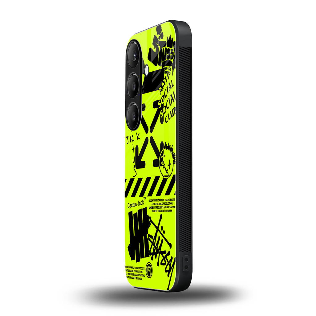 neon travis scott x anti social social club back phone cover | glass case for samsung galaxy s23