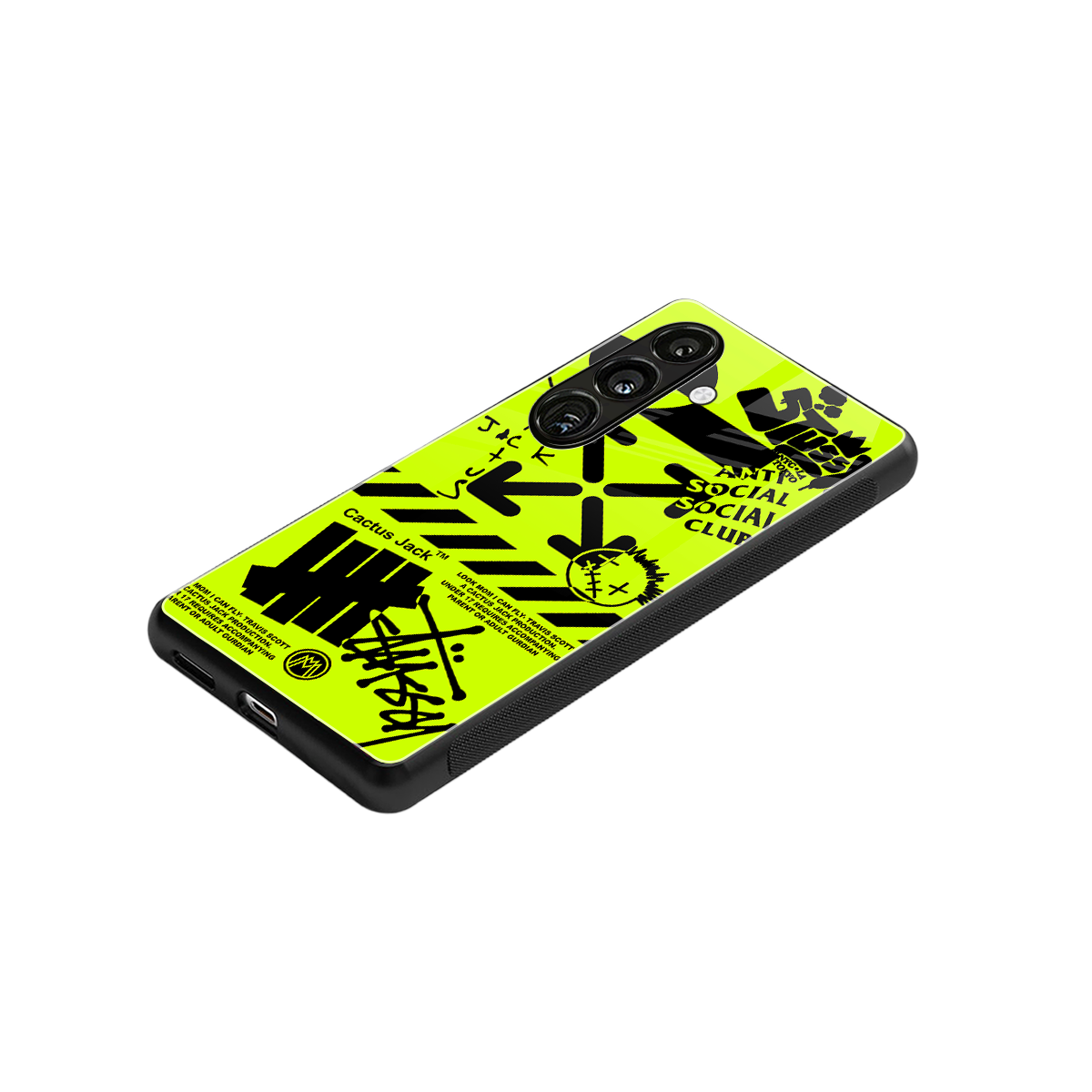 neon travis scott x anti social social club back phone cover | glass case for samsung galaxy s24 plus