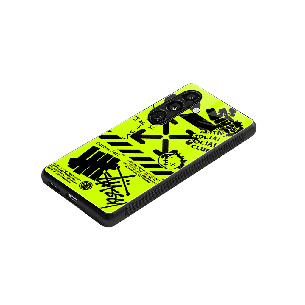 neon travis scott x anti social social club back phone cover | glass case for samsung galaxy s24 fe