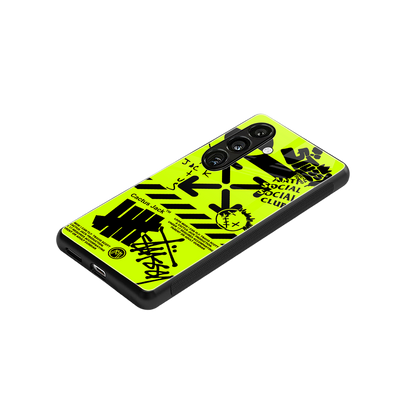 neon travis scott x anti social social club back phone cover | glass case for samsung galaxy s24 fe