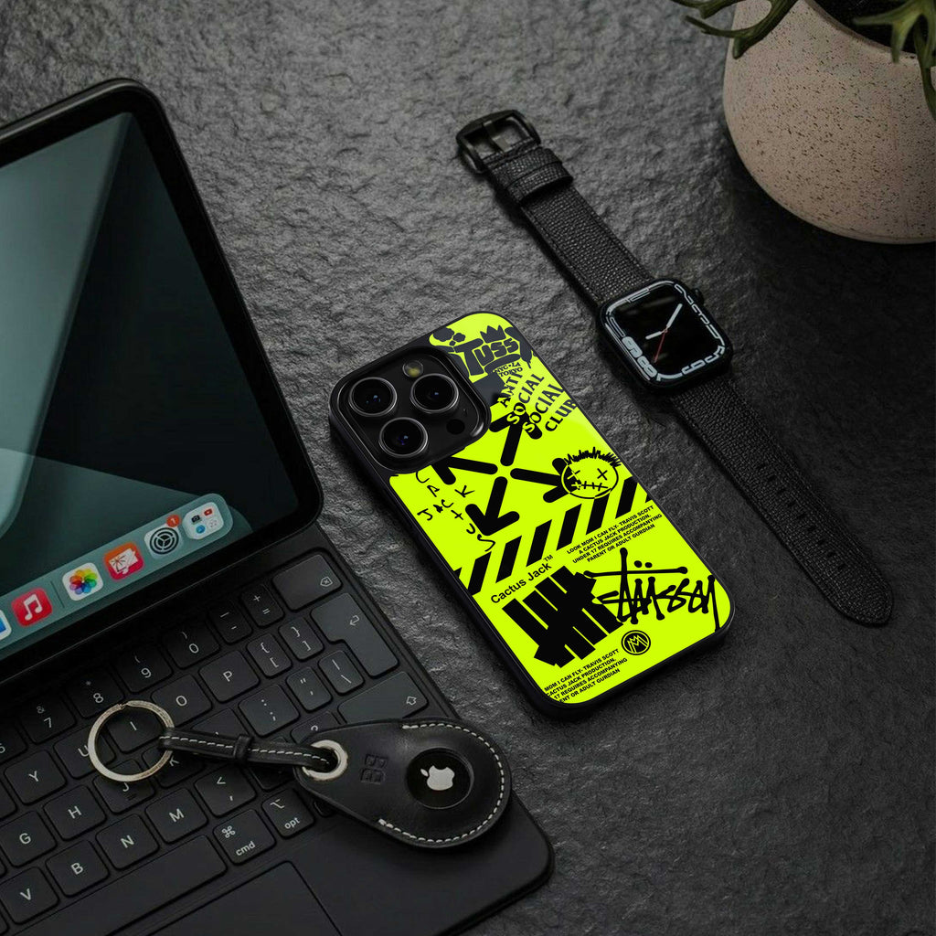 neon travis scott x anti social social club back phone cover | glass case for oneplus nord 3