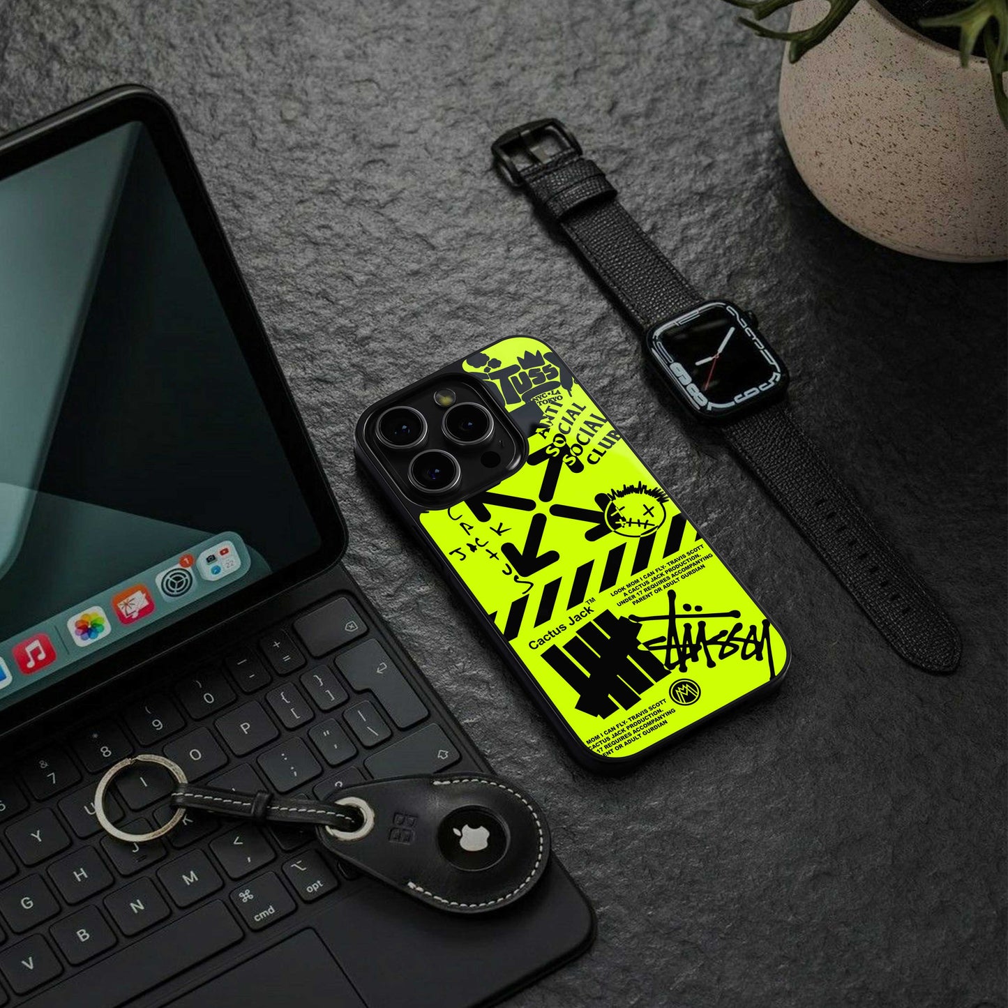 neon travis scott x anti social social club back phone cover | glass case for samsung galaxy s24 plus