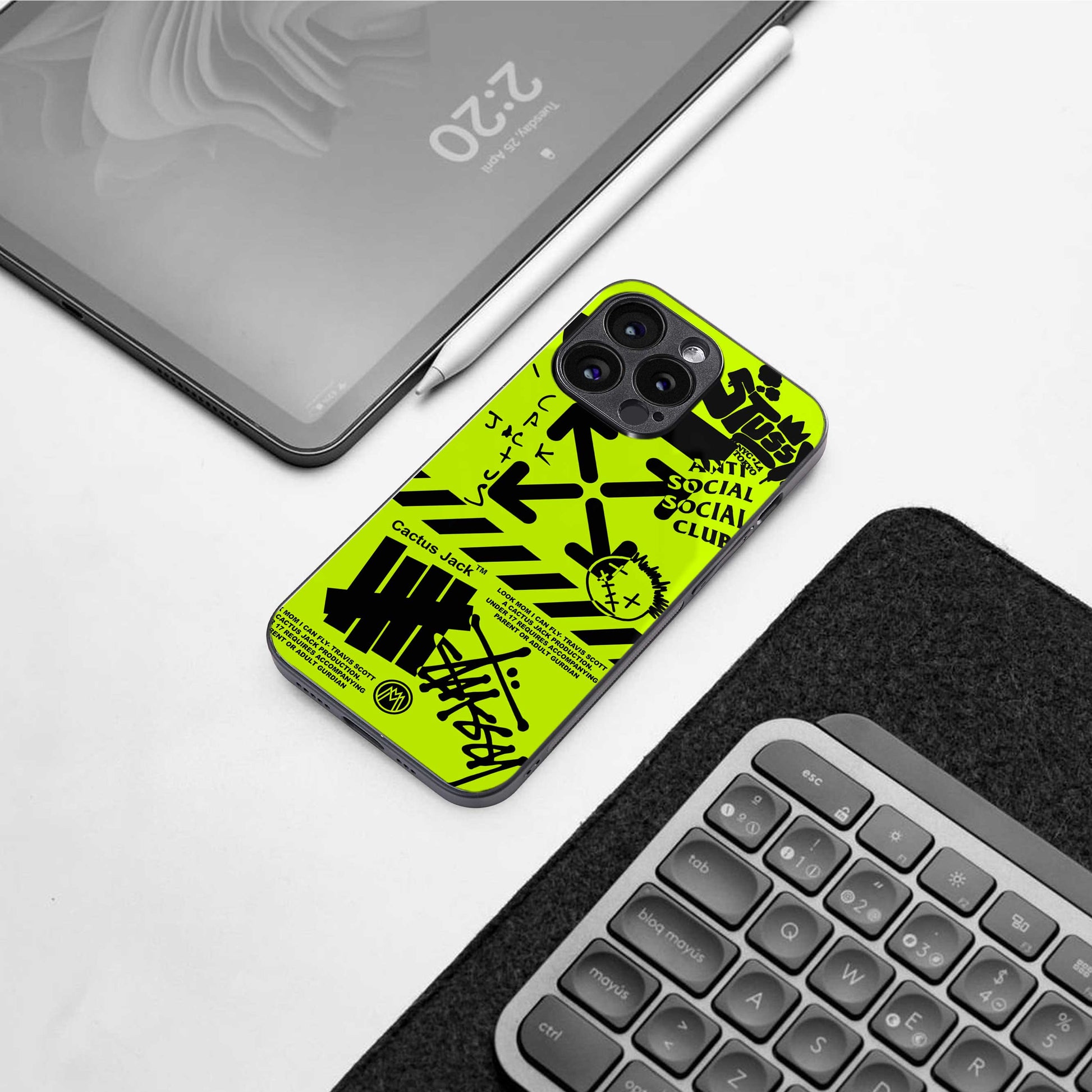 neon travis scott x anti social social club back phone cover | glass case for samsung galaxy s24 ultra