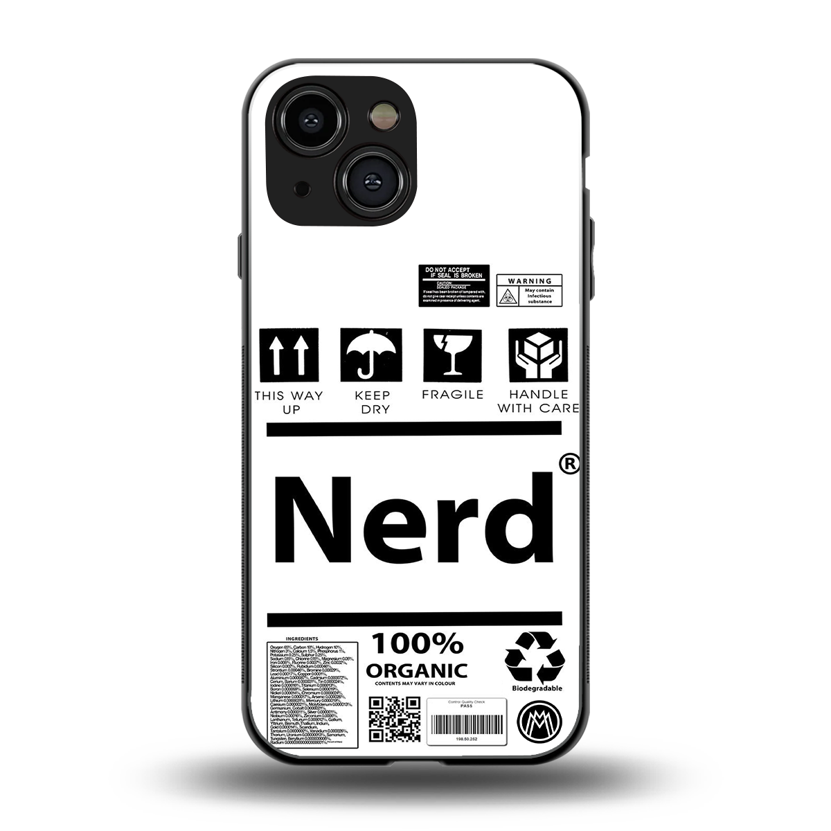 nerd white label back phone cover | glass case for iphone 13 mini