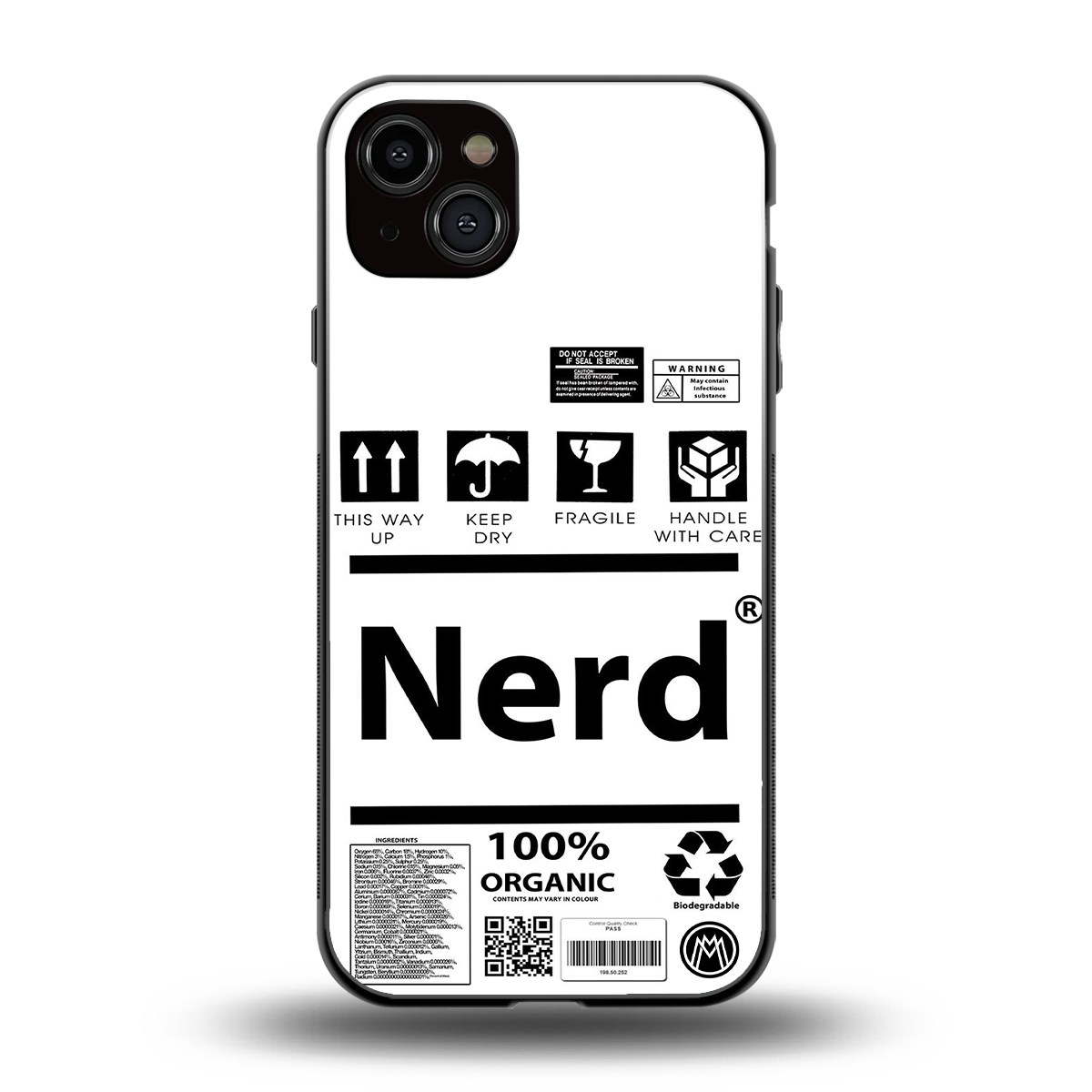 nerd white label back phone cover | glass case for iphone 14 plus