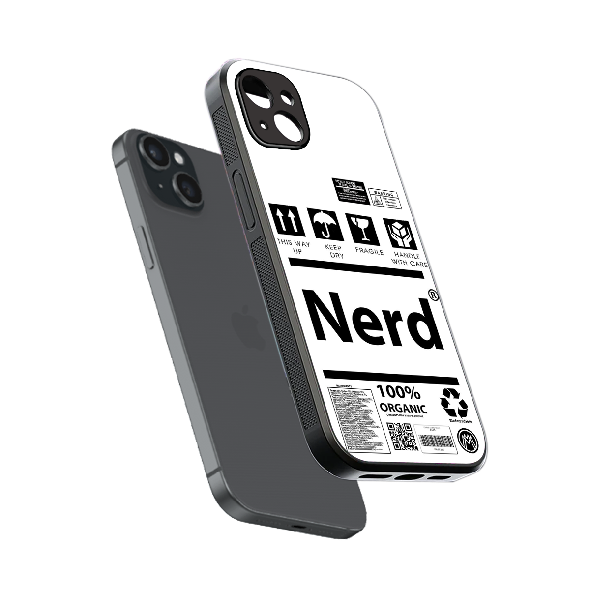 nerd white label back phone cover | glass case for iphone 15 plus