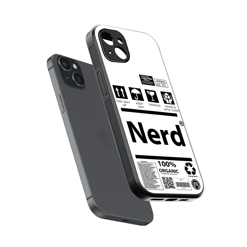 nerd white label back phone cover | glass case for iphone 14 plus