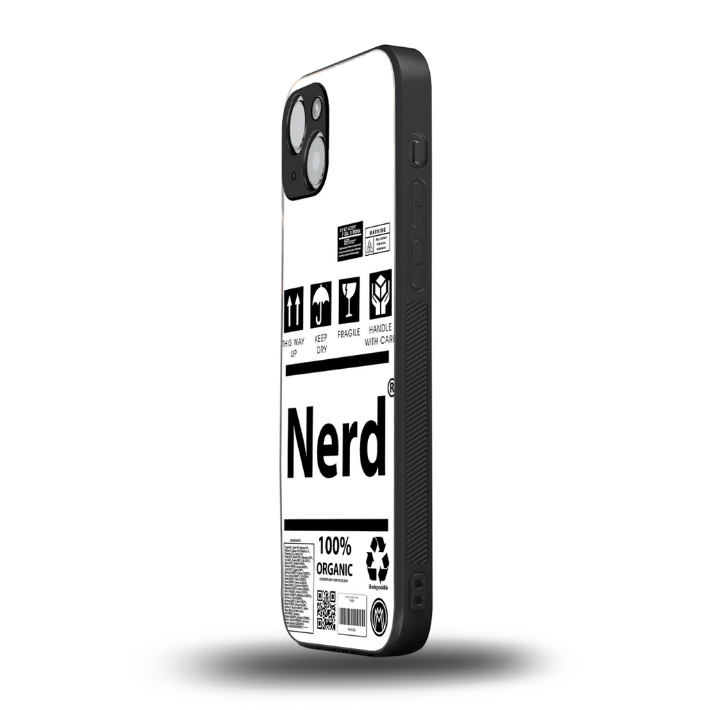 nerd white label back phone cover | glass case for iphone 14 plus