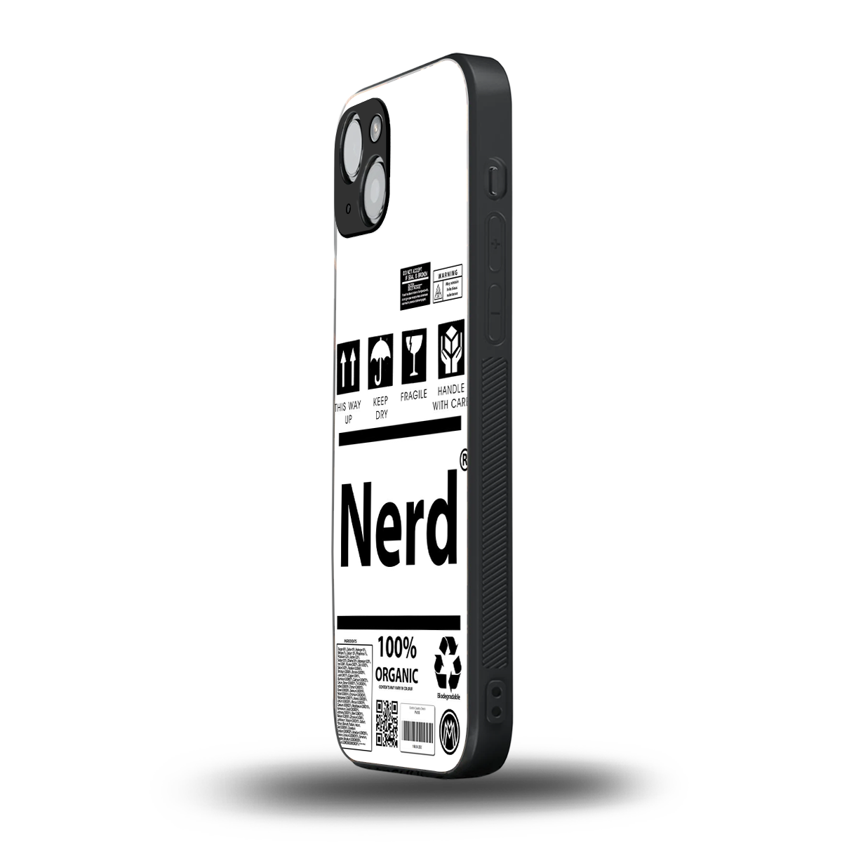 nerd white label back phone cover | glass case for iphone 14 plus