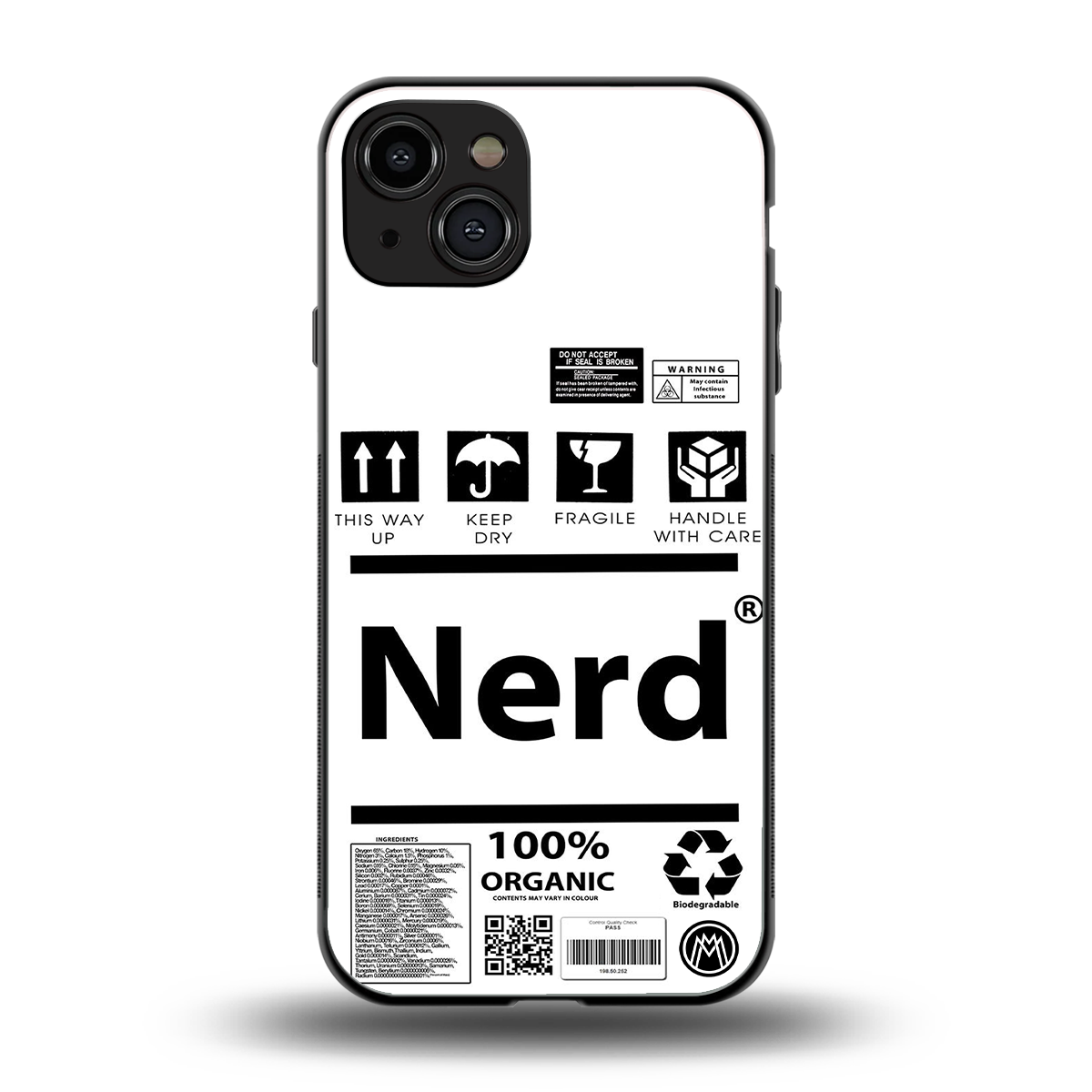 nerd white label back phone cover | glass case for iphone 15