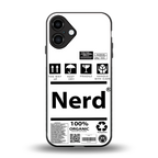 nerd white label back phone cover | glass case for iphone 16 plus