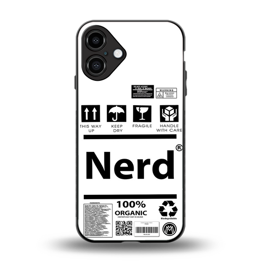 nerd white label back phone cover | glass case for iphone 16 plus