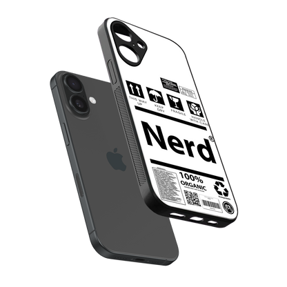 nerd white label back phone cover | glass case for iphone 16 plus