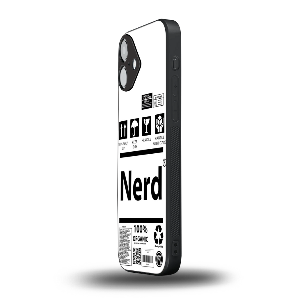 nerd white label back phone cover | glass case for iphone 16 plus
