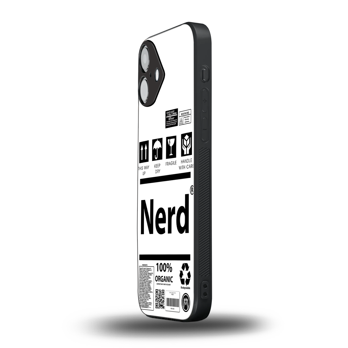 nerd white label back phone cover | glass case for iphone 16 plus