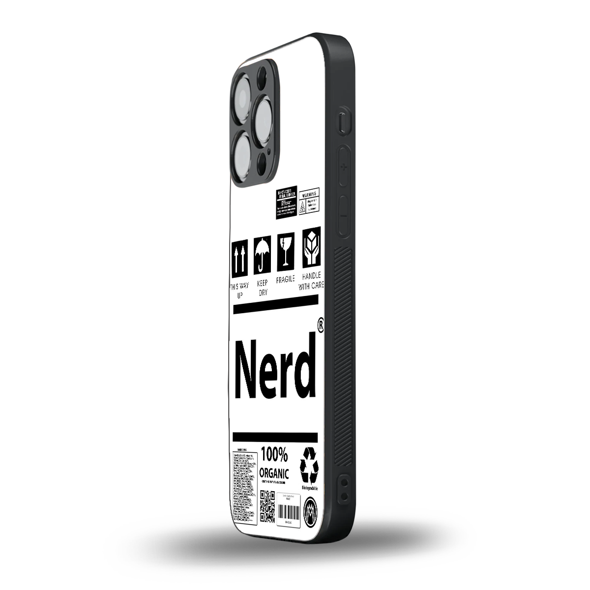 nerd white label back phone cover | glass case for iphone 16 pro max