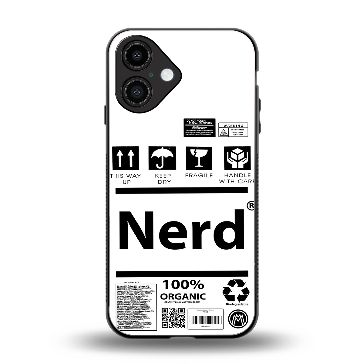 nerd white label back phone cover | glass case for iphone 16