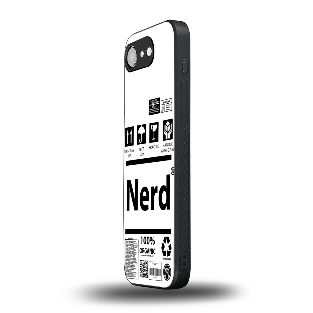 nerd white label back phone cover | glass case for iphone 16e