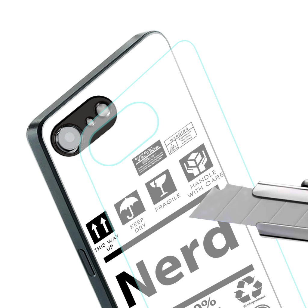 nerd white label back phone cover | glass case for iphone 16e