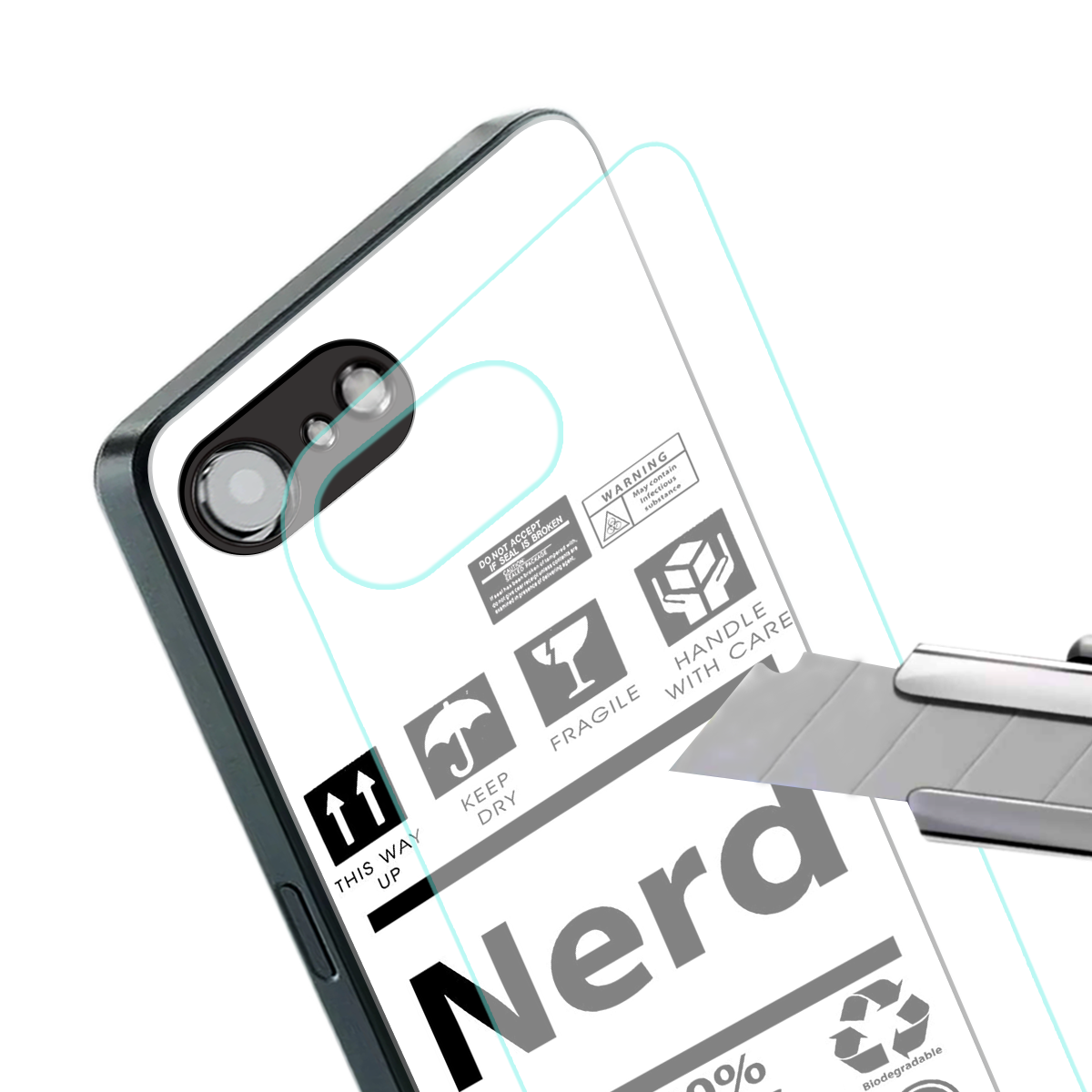 nerd white label back phone cover | glass case for iphone 16e