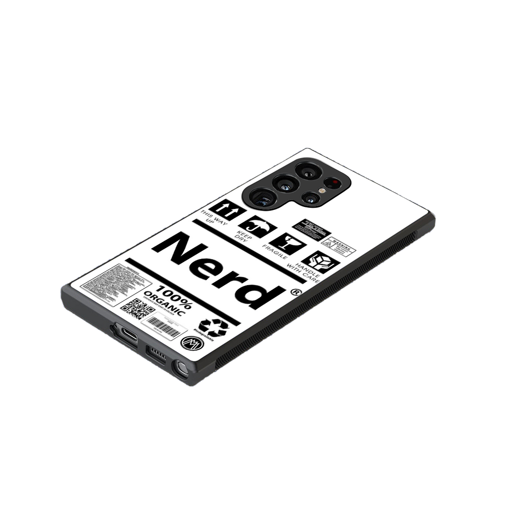 nerd white label back phone cover | glass case for samsung galaxy s23 ultra