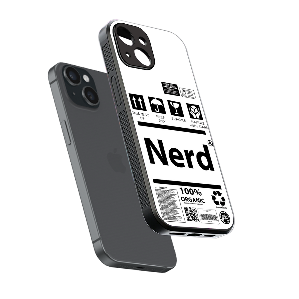 nerd white label back phone cover | glass case for iphone 15
