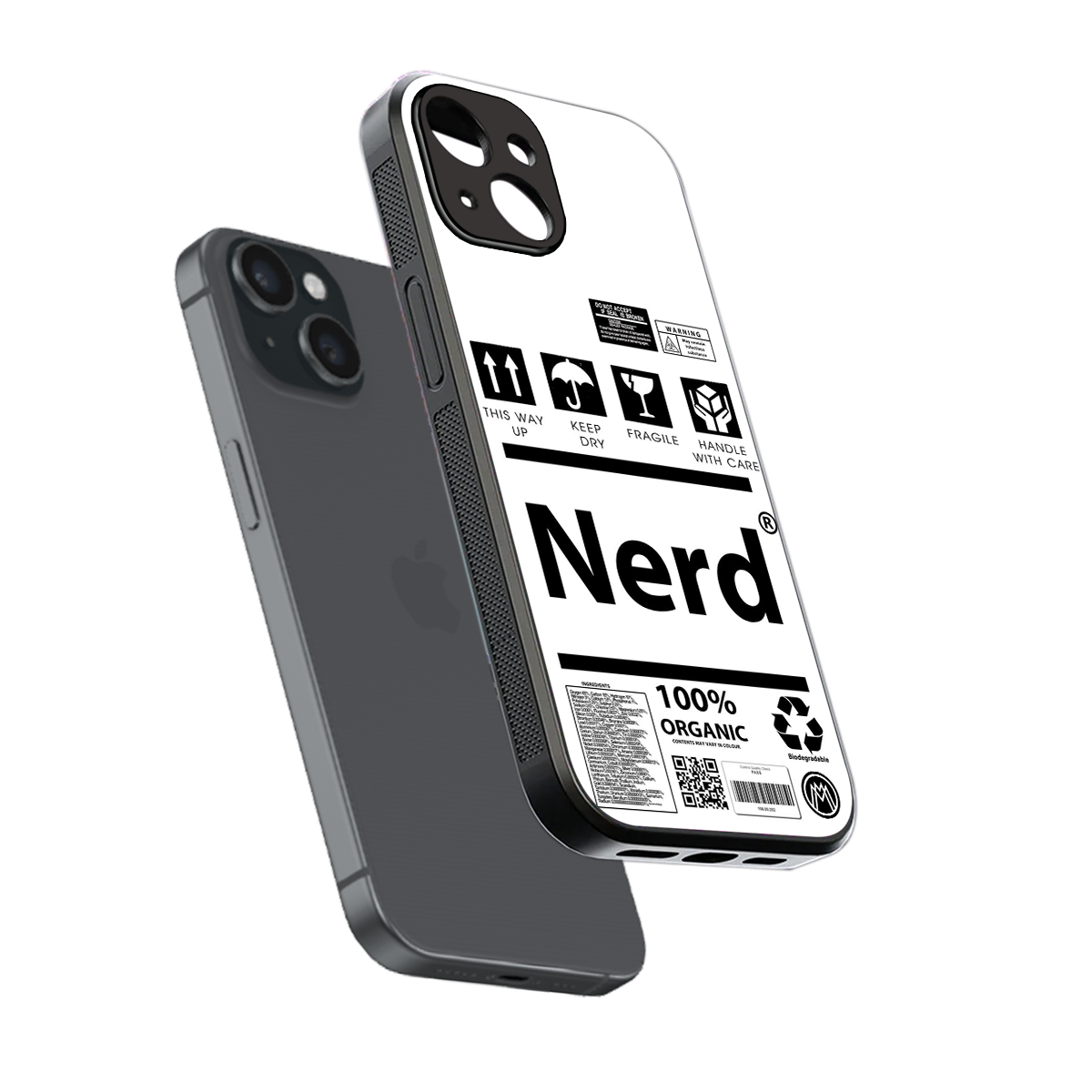 nerd white label back phone cover | glass case for iphone 15