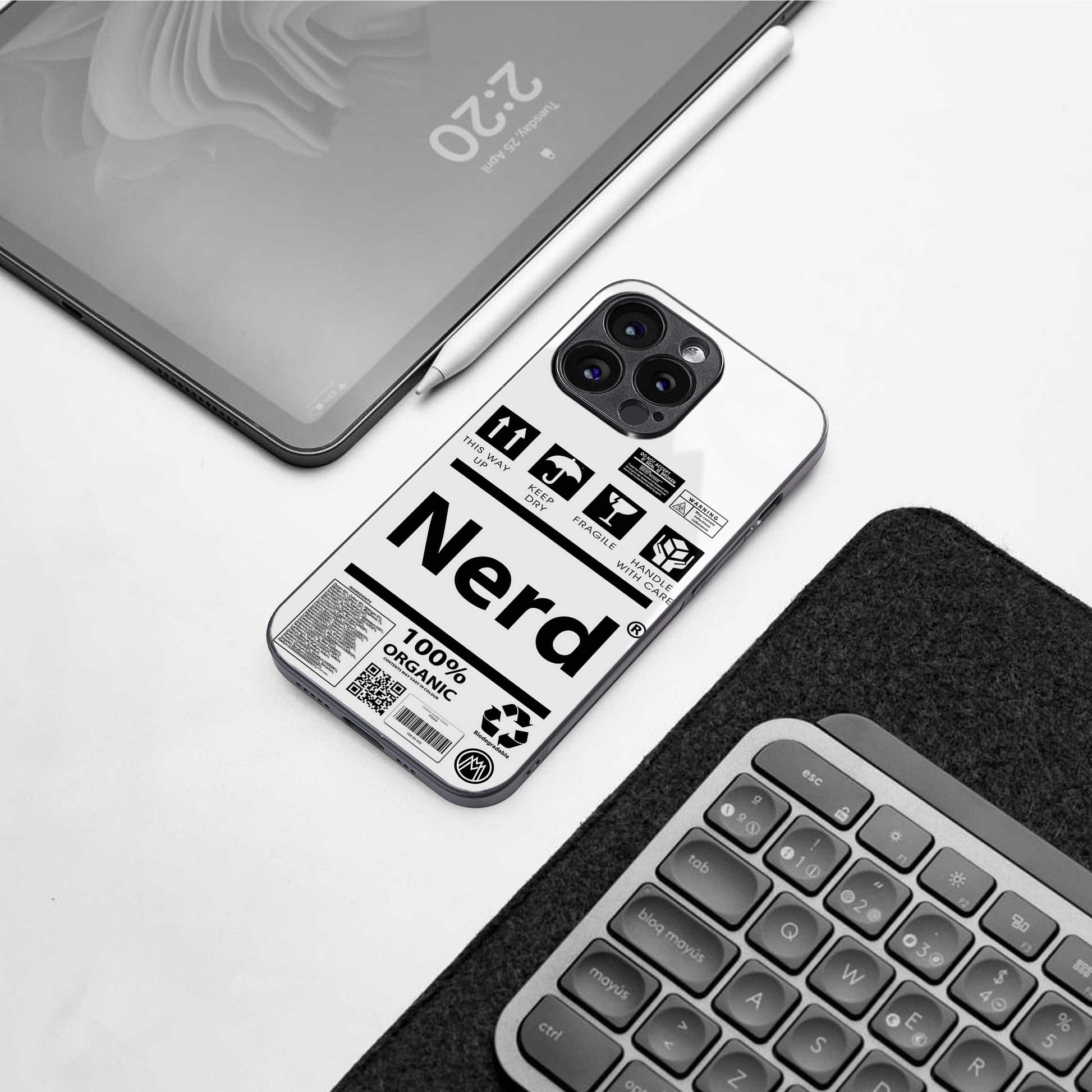 nerd white label back phone cover | glass case for iphone 13 pro max