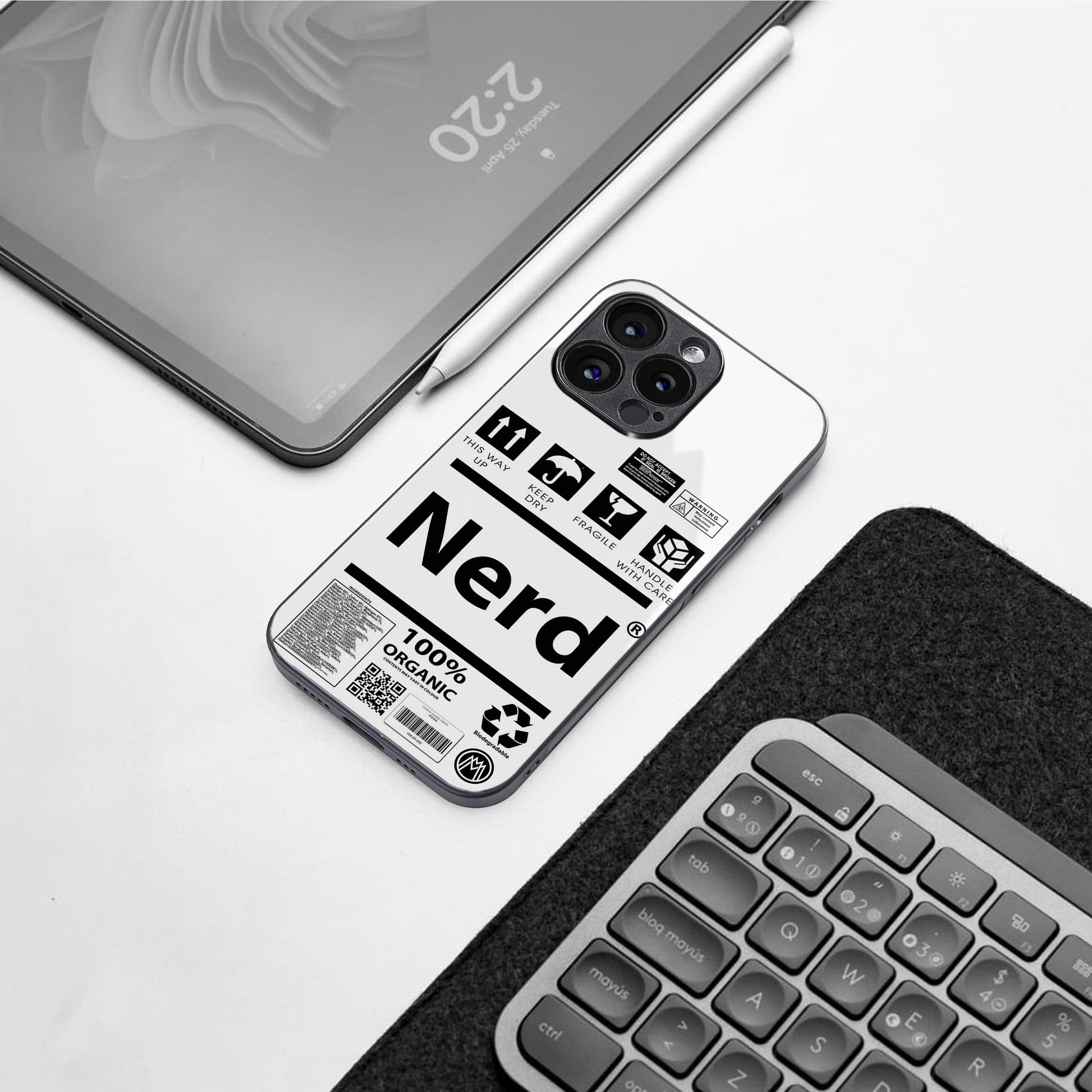 nerd white label back phone cover | glass case for iphone 16 pro max