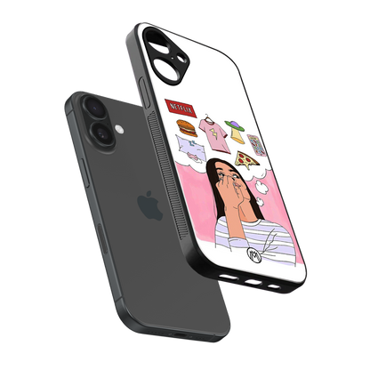 netflix and chill back phone cover | glass case for iphone 16 plus